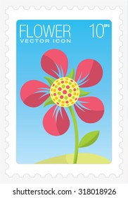 Flower vector color icon within stamp frame