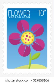 Flower vector color icon within stamp frame