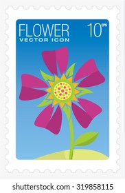 Flower vector color icon within stamp frame