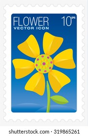 Flower vector color icon within stamp frame