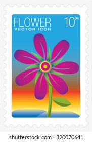 Flower vector color icon within stamp frame