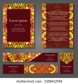 Flower vector covers set. Kaleidoscope geometric design set. Abstract floral pattern background. Eps10. Can be use for journal, composition, cover, book, certificate, card, flyer