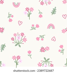 Flower vector, cute floral vector, rainbow, heart with flower vector