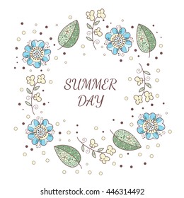 Flower vector cute frame. Photo frame with cute abstract flowers. 