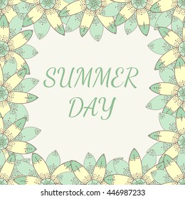 Flower vector cute frame. Photo frame with cute abstract flowers.