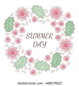 Flower vector cute frame. Photo frame with cute abstract flowers.