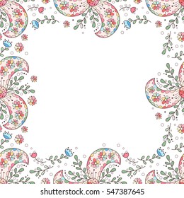 Flower vector cute frame. Photo frame with cute abstract flowers.