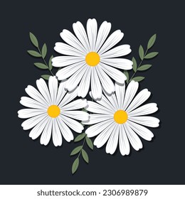 Vector de flores, flores de margarita, vectores de flores de margarita, ilustración, artes e ilustración de flores, vector plano