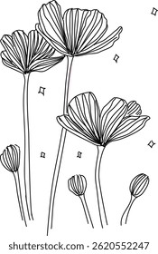 flor Vetor Design Ilustração Conjunto de Linhas Arte