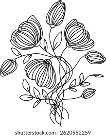 Conjunto de ilustración de diseño de Vector de flores de arte de línea