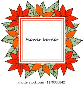 Flower vector drawing frame. Isolated template. Hand drawn floral wedding invitation, label template, anniversary card.