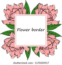 Flower vector drawing frame. Isolated template. Hand drawn floral wedding invitation, label template, anniversary card.