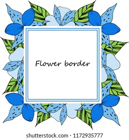 Flower vector drawing frame. Isolated template. Hand drawn floral wedding invitation, label template, anniversary card.
