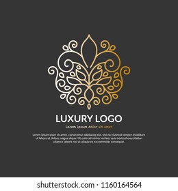 Flower vector emblem. Elegant, classic elements. Can be used for jewelry, beauty and fashion industry. Great for logo, monogram, background, or any desired idea.