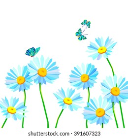 flower vector floral summer chamomile, butterfly, insect