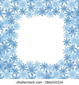 Flower vector frame. Blue flowers. Pattern for opening, poster. Elements design