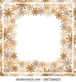 Flower vector frame. Ocher flowers. Pattern for opening, poster. Elements design