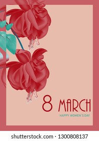  Flower vector greeting card.  Banner for the International Women's Day. Flyer for March 8 with the decor of exotic red flowers.