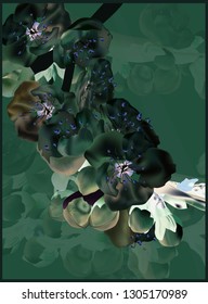 Flower vector greeting card.  Banner for the International Women's Day. Flyer for March 8 with decor of pink flowers. Spring bouquet of sakura in the green colors