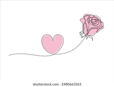 flower vector hand drawn art vector design pink rose heart contour line route stroke