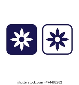 Flower vector icon illustration. Blue and white