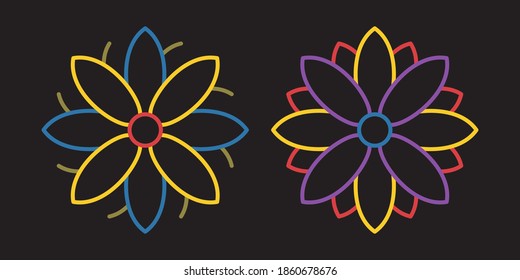 Icono de vector de flor aislado en fondo oscuro 