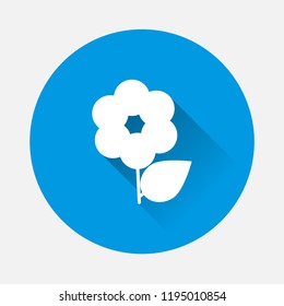 Flower vector  icon on blue background. Flat image sign flower with long shadow. Layers grouped for easy editing illustration. For your design.