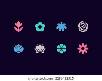 Flower vector icon set. Beautiful decorative flowers signs.