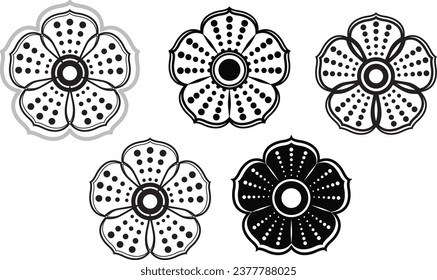 Flower vector icon set. Black and White.