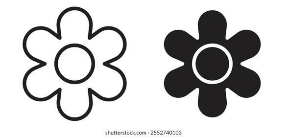 Flower vector icon set black filled and outlined style.