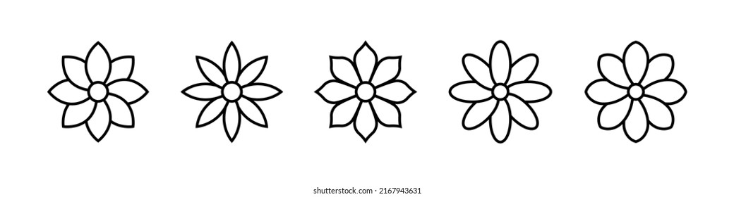 Flower vector icon set. Floral plant isolated silhouettes. Linear flower icon set. Black line flower icons. Vector graphic EPS 10 