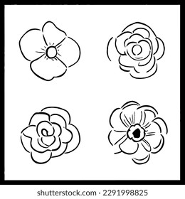 Flower Vector Icon Set in Minimal line Drawing EPS Files