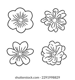Flower Vector Icon Set in Minimal line Drawing EPS Files