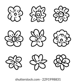 Flower Vector Icon Set in Minimal line Drawing EPS Files