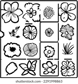 Flower Vector Icon Set in Minimal line Drawing EPS Files