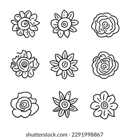 Flower Vector Icon Set in Minimal line Drawing EPS Files