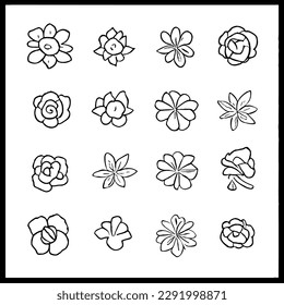 Flower Vector Icon Set in Minimal line Drawing EPS Files