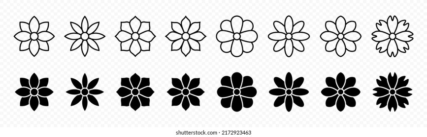 Flower Vector Icon Set. Outline Simple Flower Shape. Floral Symbol. Vector Graphic EPS 10