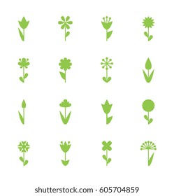Flower Vector Icon or Symbol Isolated. Collection of Various Decorative Blossom Plants