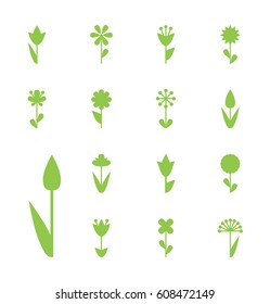 Flower Vector Icon or Symbol Isolated. Collection of Various Decorative Blossom Plants
