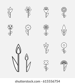 Flower Vector Icon or Symbol Isolated. Collection of Various Decorative Blossom Plants