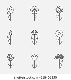 Flower Vector Icon or Symbol Isolated. Collection of Various Decorative Blossom Plants