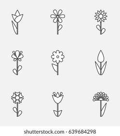 Flower Vector Icon or Symbol Isolated. Collection of Various Decorative Blossom Plants