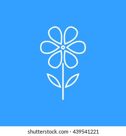 Flower vector icon. White Illustration isolated on blue background for graphic and web design.
