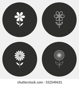 Flower vector icon. White illustration isolated on black background for graphic and web design.