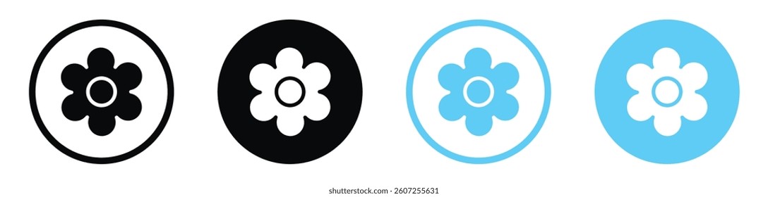 Flower vector icons in black and blue colors
