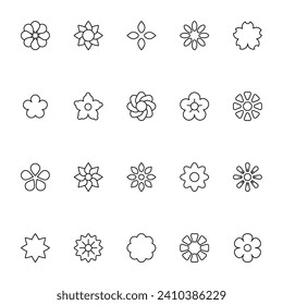 Flower Vector Icons Collection. Suitable for books, stores, shops. Editable stroke in minimalistic outline style. Symbol for design 