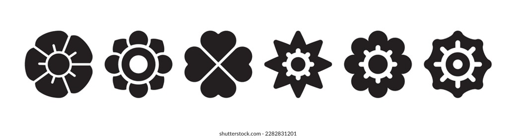 Iconos vectoriales de flores. Juego de iconos de flor negra