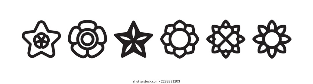 Blumenvektorsymbole. Set von Schwarzen Blumensymbolen