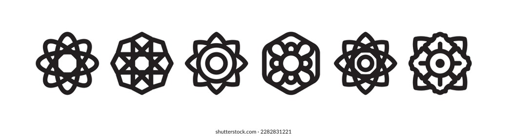 Blumenvektorsymbole. Set von Schwarzen Blumensymbolen